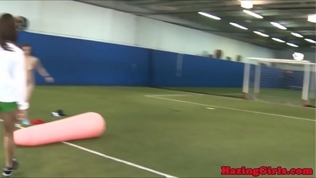 Hazing lesbos licked out on the soccer field